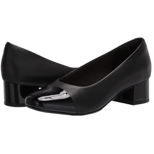 CLARKS Black Leather Women's Marilyn Sara Pumps Patent Leather Toe and Heel 8.5M